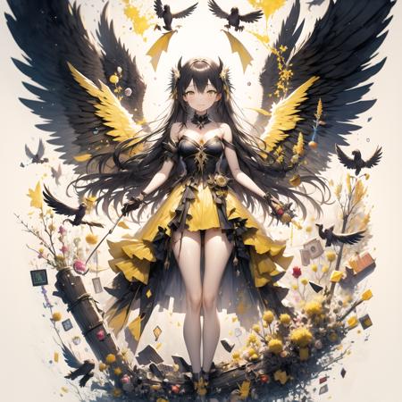 (masterpiece:1), (best quality:1),1girl, wings, (omnipresent:1.25), (creation:1.25), yellow theme<lora:S12 v4.2 NAI_208163:1>