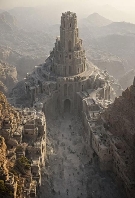 POV view , DOF,
(Ancient civilization, Alien Prometheus movie scene, dune movie scene:1.5), (The colonial city of the future, in the mist-filled Grand Canyon, on an unknown Earth-like planet, 2 moon on sky, Spaceship flight connects colonies, waterfulls:1.3), (Machu Picchu, a mountain settlement, incredibly spectacular:1.2), (Mario Botta:1.3), (avant-garde, future, reality, science fiction, photorealistic), (modern architecture:1.2), White limestone with black granite, fountain, waterfall, landmark, square, path, narrow street,
(Large Files, Ultra Realistic, 8K, 16k, FHD, HD, VFX, Perfect, Photography, composition, Architecture Sales Photography, Architecture Competition, Ultra High Resolution, Cinematography, High Resolution Image:1.1), (dramatic lighting, direct sunlight, ray tracing, clear shadow:1.2),  (real landscape:1.1), (blurred background:1.0), (urban background, more_details) ,
great lighting, clear, hillscastel, <stardeaf-cold-arc>, xtower, industrialbuilding