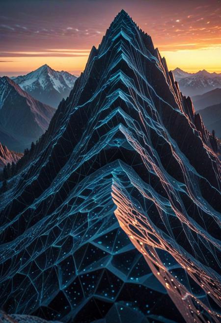 ,(cat:1.0),
A majestic mountain range transformed into crystalline Voronoi cells, each facet reflecting different times of day, creating a mosaic of dawn to dusk across geometric peaks, ultra-detailed, 8K resolution
,high detail. ,masterpiece, best quality, very aesthetic, very awa, year 2024, newest, highres, 748cmstyle, absurdres,safe,,Peacock, mobe-cedeen