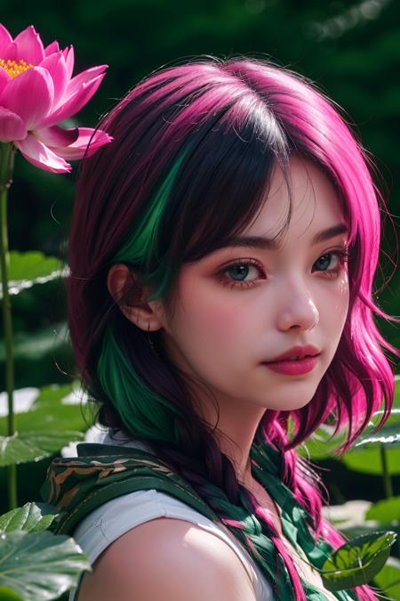 1girl, akali, pink hair, <lyco:kda-v1-lycoris-16dim-10ep-naivae:0.7> , character focus, portrait, solo, (full body:0.6), looking down, detailed background, detailed face, (hogwarts theme:1.1), working, botanist,  roots, mandrake, greenery, magical plants, colorful plants, blooming flowers,   floating plants,  (style-swirlmagic:0.8), green  energy, healing magic, green color scheme, lotus, wild growth, herbs,  mushrooms,  research, botanical laboratory in background, low light, magical atmosphere,,, ((masterpiece)), (best quality), 8k, ultra-detailed, absurdress