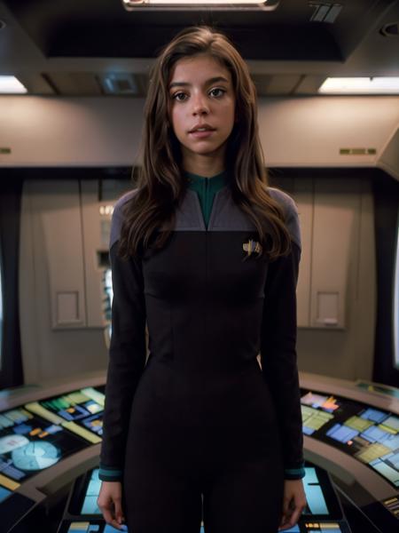 r1ta-001 in black and teal ds9st uniform,in space station control room, fcHeatPortrait <lora:DS9_768V12:0.8>
