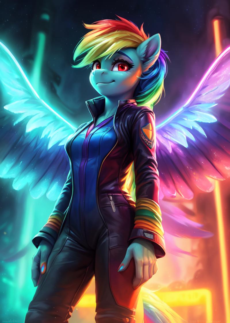 Colorful Cartoon Character with Rainbow Wings and Uniform