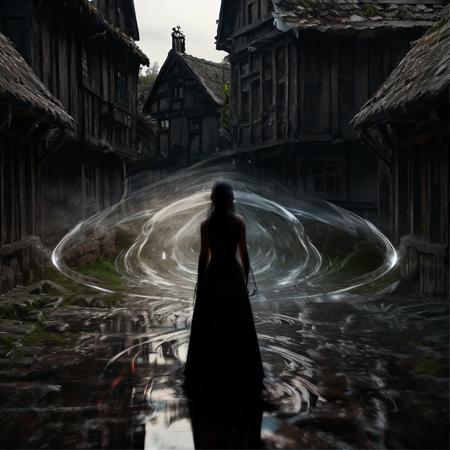 highly detailed photo of a (time elemental:1.2) in a medieval village,

1girl, sky hoops, white rising effect,

ground ripples,

standing on a medieval street,

photorealistic,
silhouette lighting,
cinematic, eerie, ethereal,







