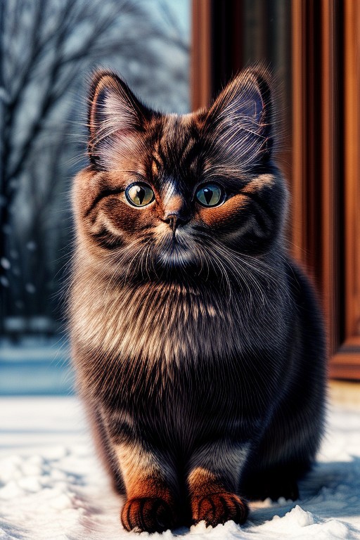 beautiful, ((masterpiece, best quality, intricate details:1.2)), colorful persian cat on a snowy day, highres, realistic, UHD, sharp focus, mesmerizing, ultra detailed, high texture resolution, ((breathtaking)), photorealistic, 64k, crisp colors, 32 bit colors, dynamic angle, dynamic light, digital drawing, concept art, amazing composition