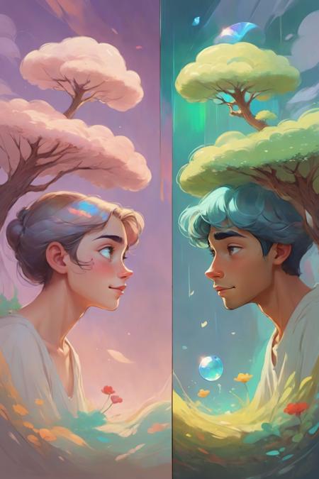 Realism, Opalescent, Split screen, Inspiring [ in love :13] [smile:14]
 <lora:Animated_Concept:0.75>