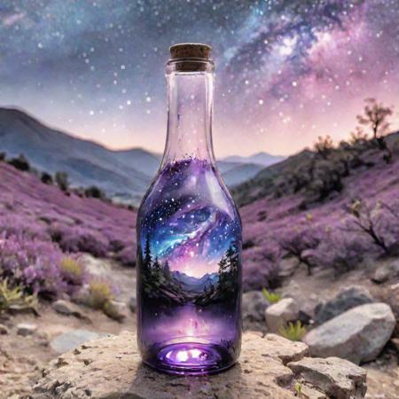 beautiful scenery nature glass bottle landscape, , purple galaxy bottle,