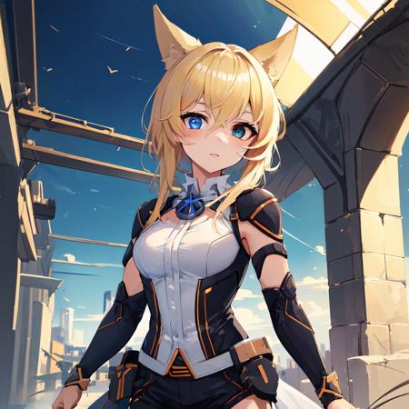 ((masterpiece, high quality, best quality, absurdres, incredibly absurdres)),detailed,fine details,stunning,(cowboy shot:1.2),1girl,looking at viewer,g41,<lora:G41 Fixed:0.7>,heterochromia,blonde hair,animal ears