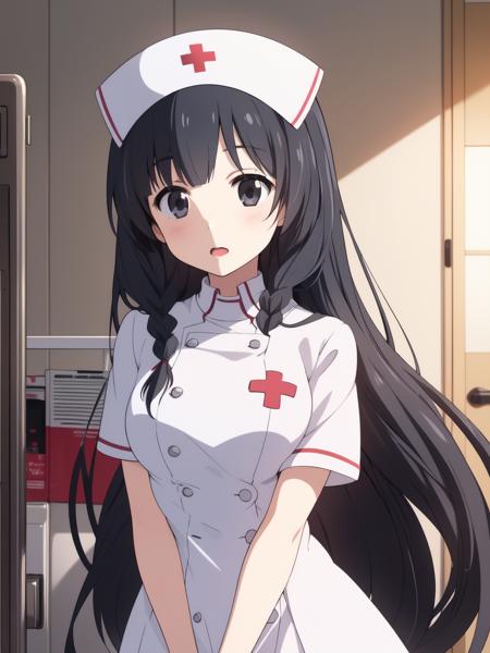 <lora:Itsuki_Pleiades:0.8>,  Itsuki_Pleiades, 1girl,  solo, long hair, black hair, black eyes, 
nurse, red cross, hospital,
masterpiece, high quality, very_high_resolution, large_filesize, full color,