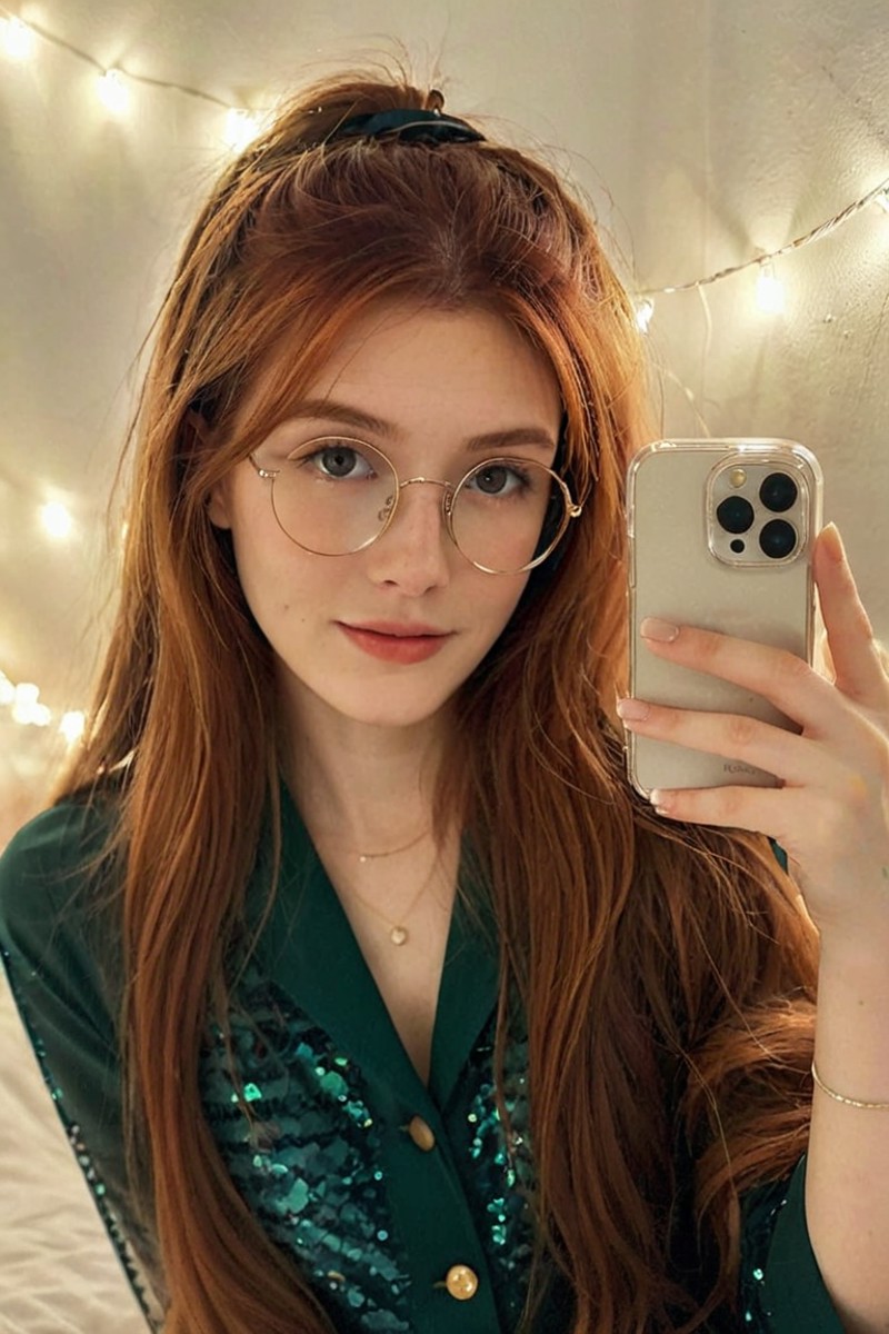 <lora:iphone_mirror_selfie_v01b:1>
((very grainy low resolution:1.2))
 iphone mirror selfie
redhead long flowing hair, wom...