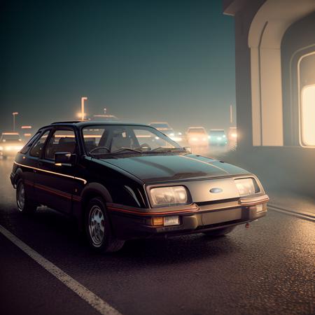 analog gloomy photo of a black Ford Sierra car, <lora:s13rr4:1>, racing down a neon highway at night, outrun, synthwave, retrowave, leaves trace of back red lights, palm trees, High Detail, Sharp focus, ((photorealism)), realistic, best quality, 8k, award winning, dramatic lighting, epic, cinematic, masterpiece