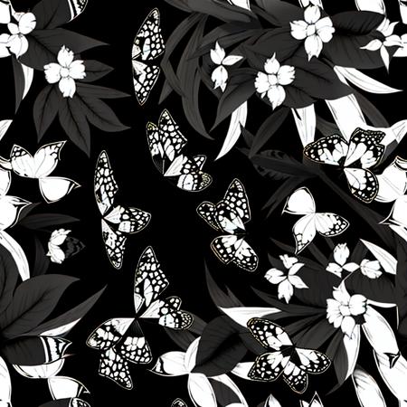 a black and white pattern with butterflies <lora:pattern-000100:0.9>