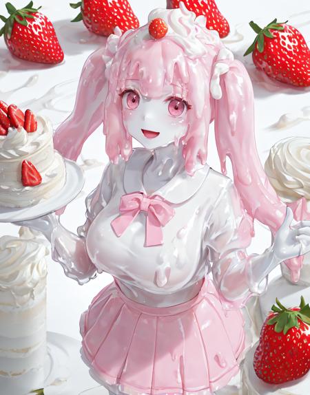 parameters
(sticky mellow slime musume:1.5) , (pink and white skin:1.5) , (sticky mellow slime musume:1.5) , (pink and white skin:1.5) ,liquid, many wet, masterpiece, best quality,((solo)), (pink and white skin:1.3) ,(cake, cream, strawberry:1.5) , young girl ,melt girl, A pink and white slime girl, on the ground , (((pink and white skirt))) , magical girl , intricate details clothes, gorgeous, hair bow, strawberry_on_head, pink and white slime face, (:D) ,(happy:1.15) , colored skin, monster girl, pink and white skin , pink eyes, twin Tails ,white hair , (fringe:1.2), (bangs:1.35) , shiny hair, big breasts ,
/////
(cake, cream, strawberry:1.3) ,