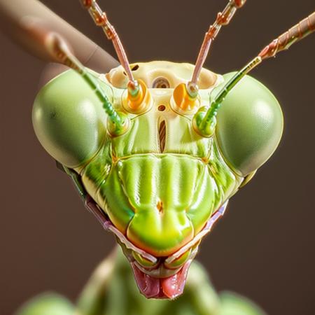 close up photo of a mantis head <lora:mantis-head:1.00>