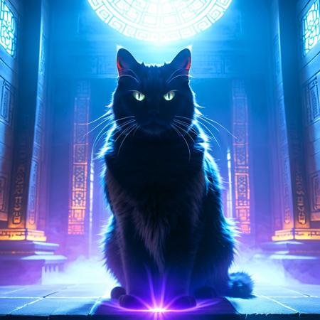 codeandigital, c0dean0igital, cyberw0rlds, cyberpunk
Fluffy cat ninja in a misty temple, backlight