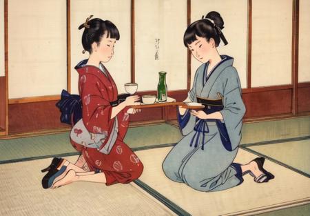 <lora:Shunga:1.0>, 2girls, traditional japanse clothes, kneeling, Japanese tea ceremony, indoor
ADDCOL, 2girls, traditional japanse clothes, kneeling, Japanese tea ceremony, indoor