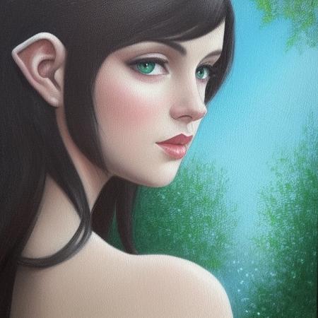 mixed race beautiful dark elf woman walking through forest, closeup portrait, paint dithering, faded oils on canvas,  0