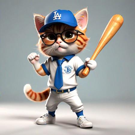Full body, luxurious sunglasses and baseball cap, excited and happy expression, breakdancing moves in baseball uniform, cute and adorable kitten holding a baseball bat in one hand, various movements, 2D cute, happy, fantastic, stylish and dreamy. It's illustration-focused, 3D-focused, and has a professional feel. Soft, modern and cool. Graphics, background is white..