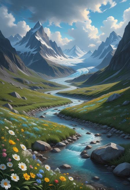 surreal landscape:1.2
Alpine meadow with wildflowers and glacial streams,
,
Graupel shower polishing rocks,
Cavum holes in supercooled layers,
Urban light pollution washing stars,
Ice breakup on arctic rivers,
Yardang wind-sculpted ridges,
,
,
,
Yoshihiro Tatsumi 
(masterpiece:1.4), (intricate details:1.4), (hyperrealistic:1.3),(painting:0.9),(ultra detailed:1.4), (8k resolution:1.3), (sharp focus), (dramatic perspective:1.1), (chromatic aberration:0.3), (film grain:0.2),
<lora:JuggerCineXL2:0.3>,
<lora:add-detail-xl:0.3>,
<lora:WildcardX-XL-Detail-Enhancer:0.4>,
<lora:xl_more_art-full_v1:0.7>,
<lora:ClassipeintXL2.1:0.3>,
<lora:Flux-XL_Scenery:0.3> flux-scenery ,
<lora:EnvyDramaticLightingXL01:0.7>
detailxl,