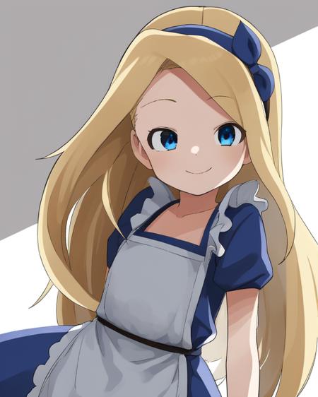 <lora:YamamotoV2:1.2>
1girl, long blonde hair, blue eyes, blue dress, frilly white apron, red hairband, smiling