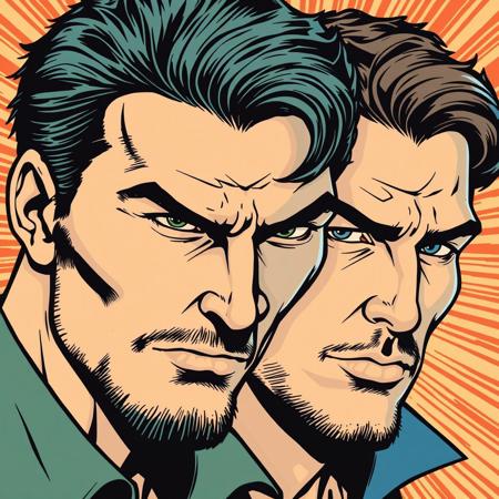 Comic book style. Men’s faces.