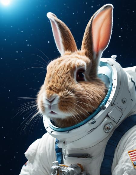 desktop wallpaper, cyberpunk, pastel, videogame, concept art space-themed Against the backdrop of the vast expanse of space, a whimsical image captivates viewers. A small, fluffy rabbit dons a sleek, white spacesuit, floating weightlessly above the curve of our beautiful blue planet. The rabbit's long ears gracefully extend outward, as if embracing the cosmic surroundings. The spacesuit, meticulously crafted, accentuates every intricate detail, from reflective visor to the series of buttons adorning the chest. Sunlight dances upon the suit's glossy surface, casting mesmerizing reflections. The rabbit's fur appears soft and velvety, contrasting with the intensity of outer space. The image possesses exceptional quality, capturing the vibrant colors of Earth and showcasing the impeccable detail, creating a whimsical and awe-inspiring scene that sparks the imagination. . cosmic, celestial, stars, galaxies, nebulas, planets, science fiction, highly detailed