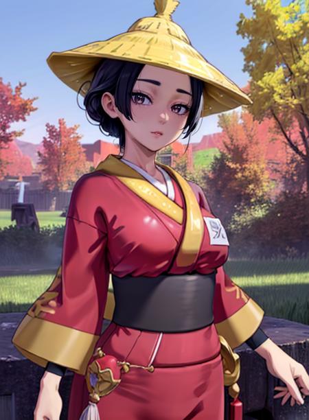 best quality, (masterpiece),(ultra-detailed), (high quality), (high resolution),<lora:add_detail:0.5> , <lora:wandapkm-10:0.7>,wanda,black hair, single hair bun, large breasts,kimono, pants,hat,upper body, looking at viewer,