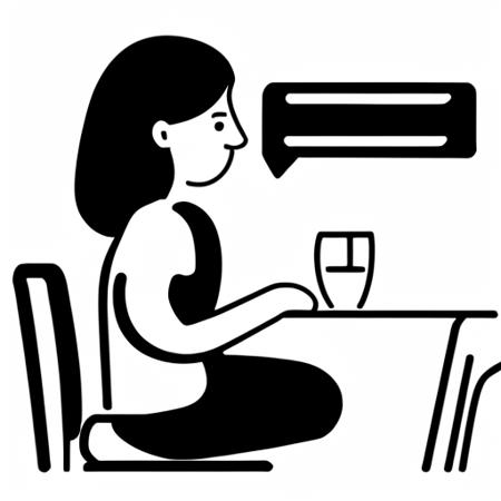 1girl, solo, cafe, coffee, sitting, white background, minimal illustration, <lora:minimal_illustration_v1:0.8>