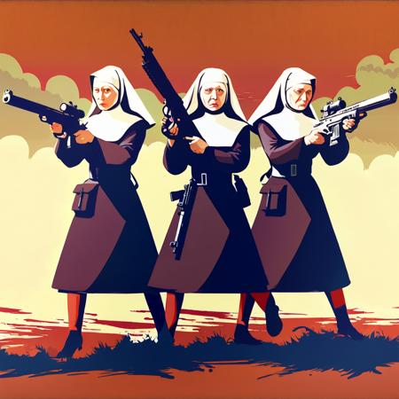 vctr artstyle nuns with guns complex details