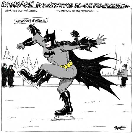 kliban-style batman ice skating