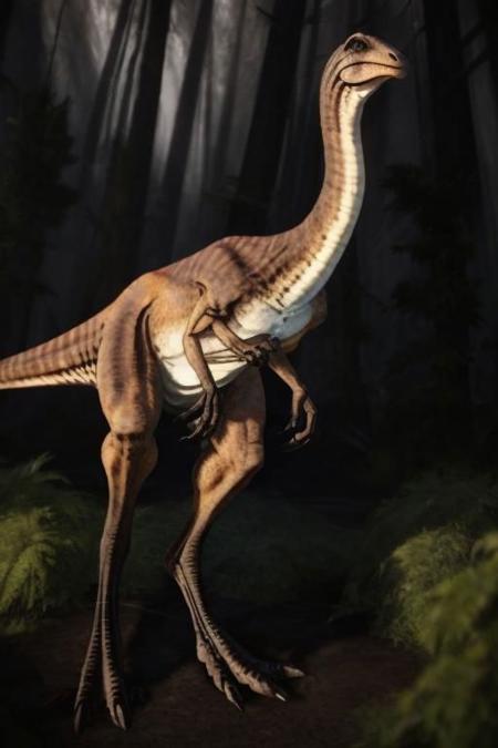 Gallimimus, dinosaur female, sexy, forest