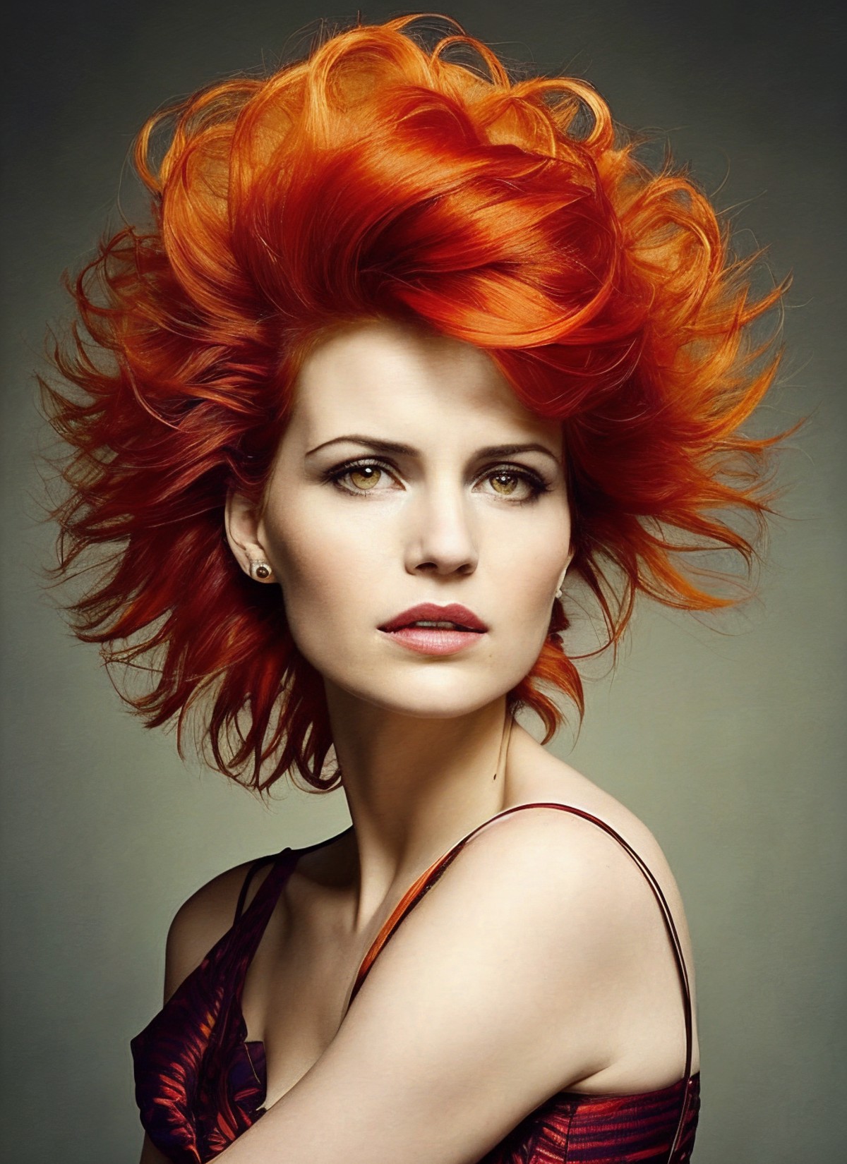 portrait of sks woman by Flora Borsi, style by Flora Borsi, bold, bright colours, orange Mohawk haircut, ((Flora Borsi)), ...