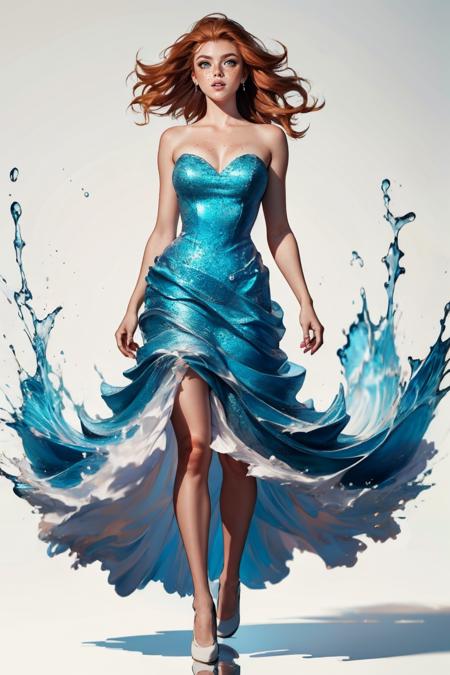 cr4sh1ngw4v3s, strapless, blue dress, dress made of waves,