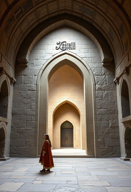 You stand in the middle of a grand hall made of hewn stone.  There is a
large archway that leads back to the surface.  Hallways have been carved out
of the stone and lead to the east, west and north.  The northern hallway has
been opulently decorated and has a particularly important air to it.
There is a sign carved into the stone on the side of the eastern archway.