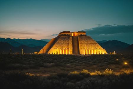 (tall ancient stone towers; 1.39) (ziggurat temple complex emerging from landscape: 1.39) raw photo, a sunset landscape, Arizona desert, Saguaro Cactus, Tall Mesa,  cozy, photorealistic, high detailed texture, 8k uhd, dslr, soft lighting, high quality, film grain, (Fujifilm XT3, Sony A7 IV: 1.19), highly detailed photography, (muted colors, cinematic, dim colors, soothing tones:1.2), vibrant, insanely detailed, hyperdetailed, (dark shot:1.2), (vsco:0.3), (intricate details:0.9), (hdr, hyperdetailed:1.2) (highest coherency: 1.39) (highest quality: 1.39) (rule of Thirds) (award winning) (breathtaking) (masterclass) (vibrant color: 0.79) (distant hillside) (cinematic lighting, David Park, lights,)