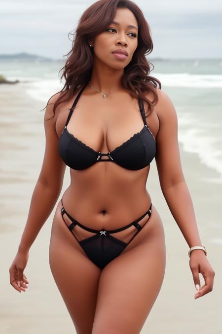 HRBKBC1SGv,beautiful curvaceous black woman standing on beach, <lora:hrbkbc1sgv_v1:1>