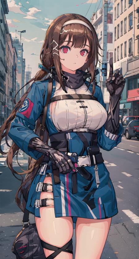 (masterpiece,best quality, detailed),street, looking at viewer, 1girl, solo, (symmetrical docking),
origin, 1girl, breasts, solo, single mechanical arm, single thighhigh, index finger raised, large breasts, can,  prosthetic arm <lora:JS9-pynoise-000012:1> <lora:ligneart(cogecha):0.8>