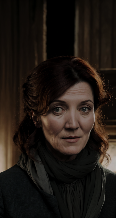 solo, musician, realistic, real life, looking at viewer, facing viewer, 
catelyn stark , middle shot,  
professional, high quality, amazing, shot on 70mm, Brian Bolland, Howard Pyle,
masterpiece, highres,  4k, detailed background, surreal, (dilapidated:0.8)