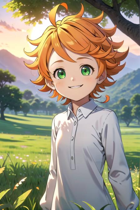 neverland_emma orange hair white collared shirt green eyes