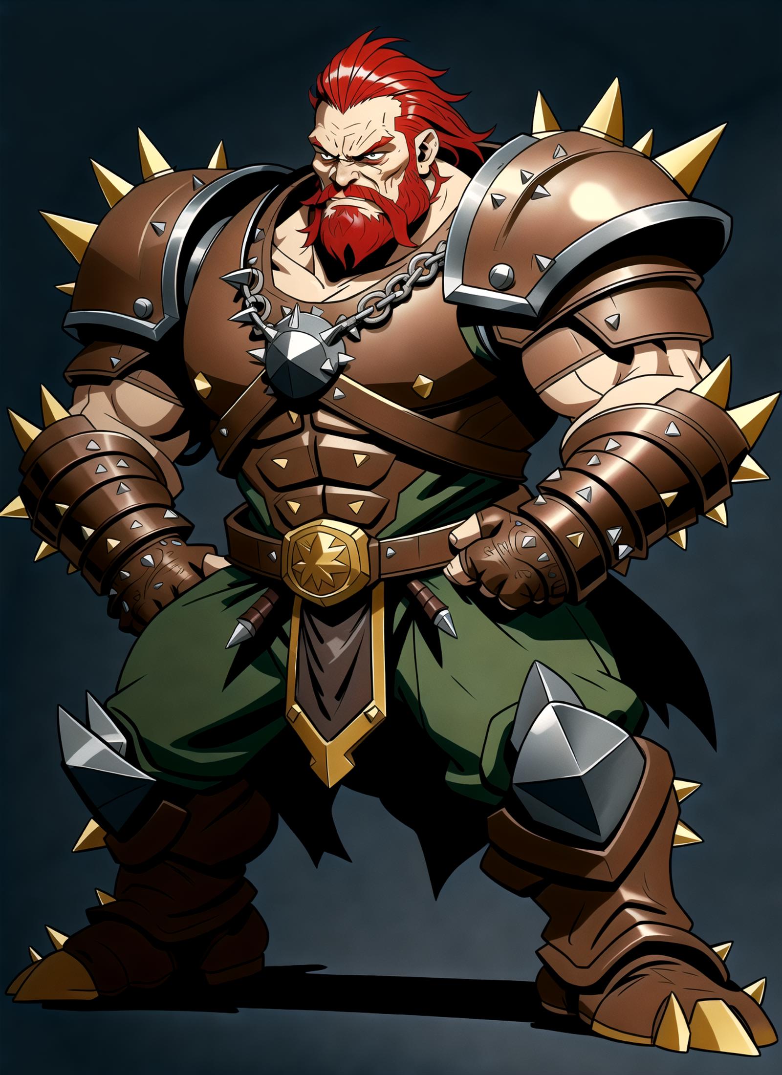 stout dwarf, short, squat, (metal lower jaw, spiked iron jaw, metal beard:1.2), heavy armor, military style, angry expression, furious eyes, mean, (massive spiked gauntlets:1.1) 
(intricately detailed, ink drawing, thick lines, , flat colors, Dungeons and dragons style full body portrait, 8k, deep color, fantastical), dynamic action pose, fight pose, <lora:add_detail:0.5>,
Clip Skip:2