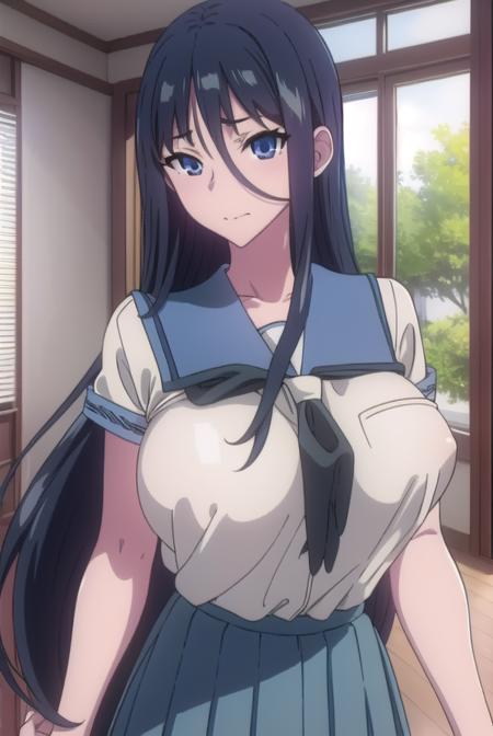 misasuzuhara, <lyco:misasuzuhara-LYCORIStest:1>, 
misa suzuhara, long hair, black hair, very long hair, (large breast:1.2), hair between eyes
BREAK skirt, school uniform, pleated skirt, serafuku, socks,
BREAK looking at viewer, 
BREAK indoors, classroom, 
BREAK <lora:GoodHands-vanilla:1>, (masterpiece:1.2), best quality, high resolution, unity 8k wallpaper, (illustration:0.8), (beautiful detailed eyes:1.6), extremely detailed face, perfect lighting, extremely detailed CG, (perfect hands, perfect anatomy),