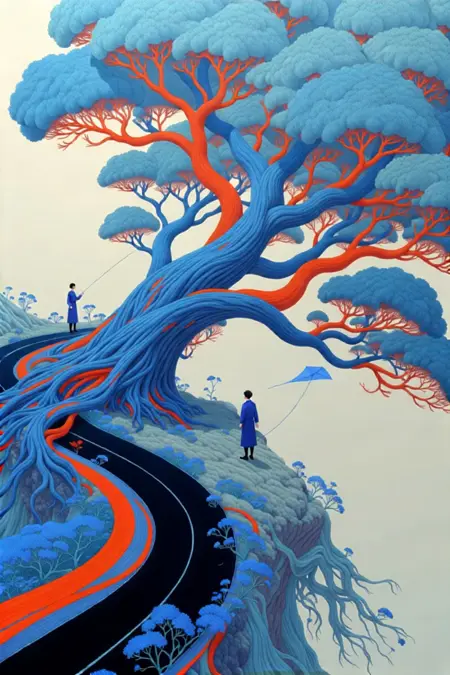 Qwen_ Ukiyo-Zen Linear Illustration