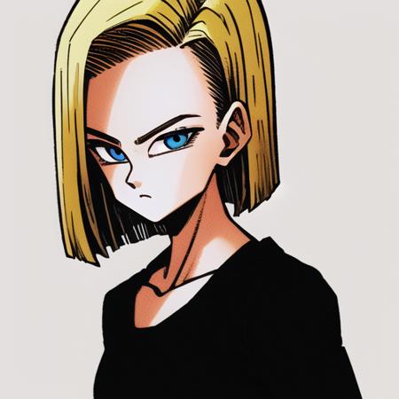 toriyama_akira , , dragon ball, (dragonball z), 1girl, solo, android 18, blonde hair, blue eyes, short hair, simple background, looking at viewer, long sleeves, shirt, upper body, white background, closed mouth, black shirt, collarbone, expressionless , <lora:android18:0.5> , <lora:akiraToriyamaStyle_toriyamaAkira3:0.4><hypernet:sgqo1n:1.0>