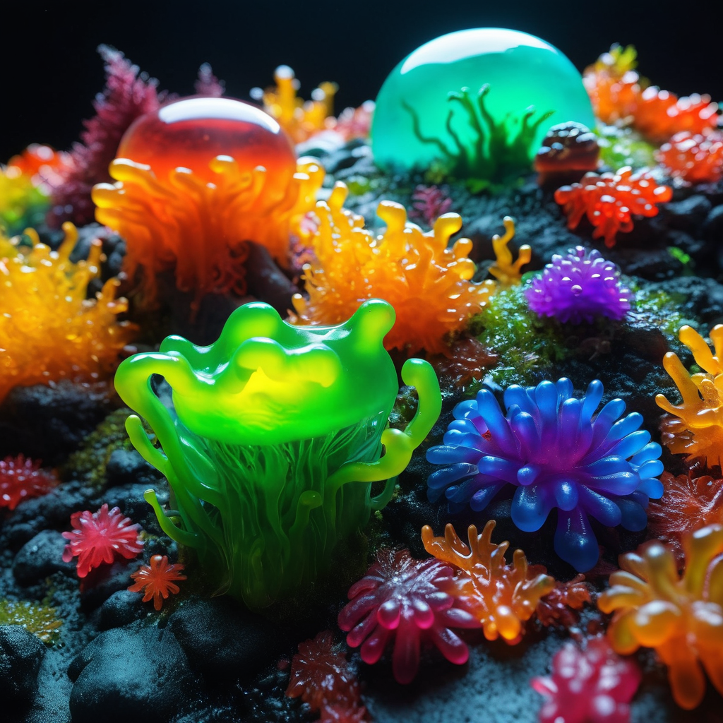 3d,  a gelatinous slime biome, beautiful full colors, vibrant colors, volumetric lighting, 10mm lens
