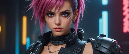 portrait photo of a woman as a sexy punk cyborg in an (80s movie:1.2), (cyberpunk science fiction:1.2), modelshoot style, (extremely detailed CG unity 8k wallpaper), Intricate, High Detail, Sharp focus, dramatic, photorealistic, (Blade Runner style:1.2), ((punk outfit:1.2)), (long trousers), ((vivid atmosphere)), (looking at viewer:1.2), (detailed pupils:1.3), ((closeup portrait:1.1)), ((80s style))