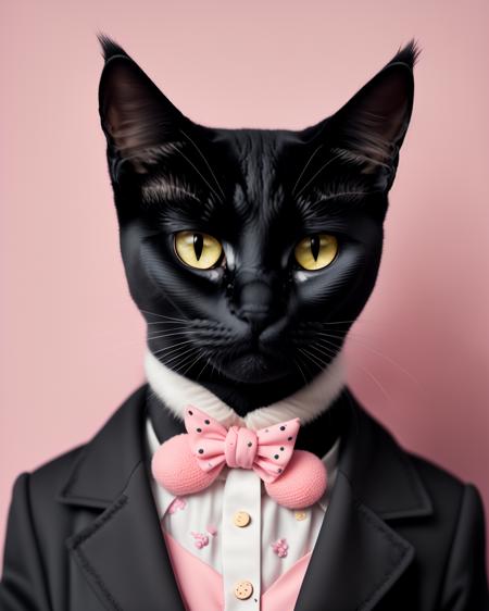 photo portrait of a black cat   , Annabel Kidston, professional photo, a character portrait, kitsch movement,