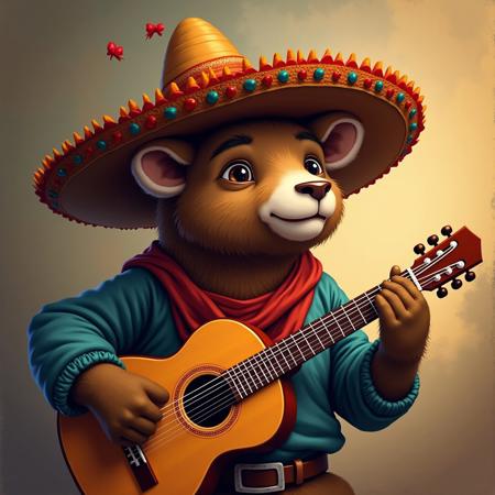 a dear wearing a sombrero is playing guitar