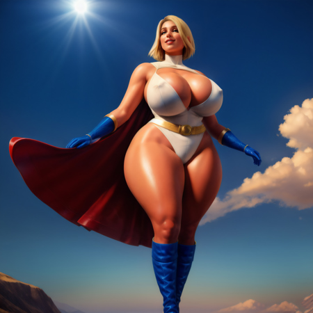 woman, superhero costume with a red cape,  gloves, boots, blonde hair