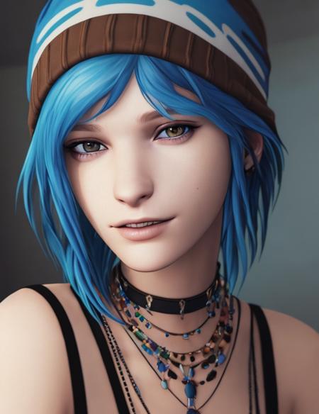 masterpiece, best quality, high quality, extremely detailed CG unity 8k wallpaper,A portrait of chloeprice, blue hair, brown eyes, looking at viewer, hyperrealistic, ultra detailed, beanie, choker, tattos