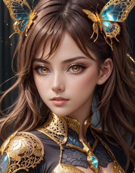 anime artwork <lora:FF.109dreamshaperXL10_alpha2Xl10.LyCORIS:1.2> photo, 8k portrait of beautiful cyborg with brown hair, intricate, elegant, highly detailed, majestic, digital photography, art by artgerm and ruan jia and greg rutkowski surreal painting gold butterfly filigree, broken glass, (masterpiece, sidelighting, finely detailed beautiful eyes: 1.2), hdr, realistic, high definition . anime style, key visual, vibrant, studio anime,  highly detailed