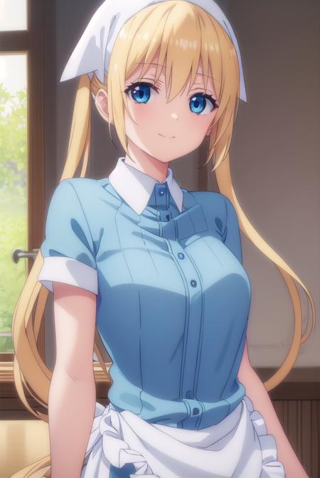 kahohinata, <lora:kaho hinata s1-lora-nochekaiser:1>,
kaho hinata, blonde hair, blue eyes, hair between eyes, long hair, sidelocks, twintails, smile,
BREAK apron, blue shirt, blue skirt, frilled apron, frills, gloves, head scarf, shirt, short sleeves, skirt, uniform, waist apron, waitress, white apron, white gloves,
BREAK indoors, restaurant,
BREAK looking at viewer, (cowboy shot:1.5),
BREAK <lyco:GoodHands-beta2:1>, (masterpiece:1.2), best quality, high resolution, unity 8k wallpaper, (illustration:0.8), (beautiful detailed eyes:1.6), extremely detailed face, perfect lighting, extremely detailed CG, (perfect hands, perfect anatomy),